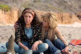 Grace and Frankie on beach