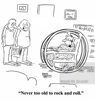 Man about lady in rocking chair with roll bars: 'Never too old to rock and roll.'